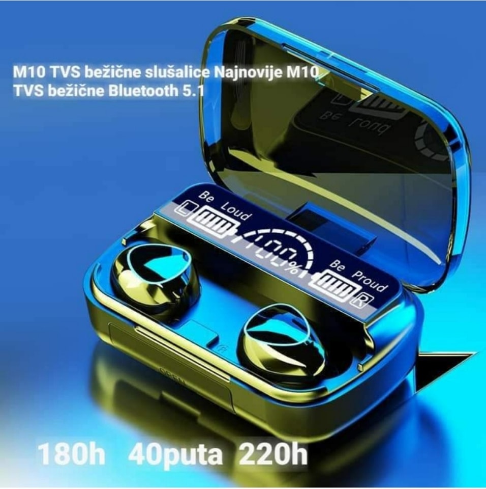 Bežični audio dodatak PRODAVANI M10 TVS sa kutijicom za punjenje.