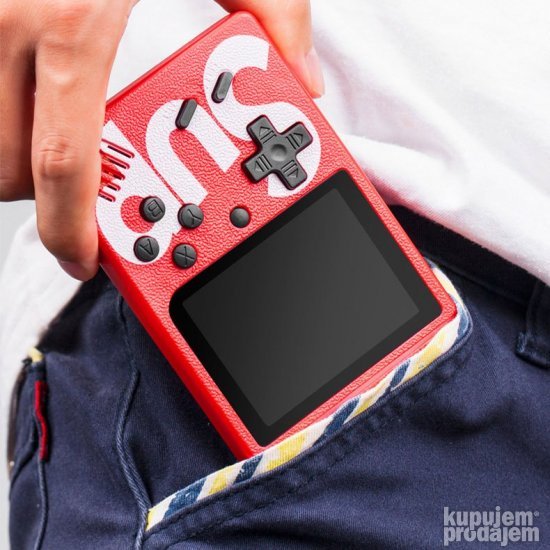 Mini konzola GAME BOX uz punjivu bateriju i kablove navedene u pakovanju.