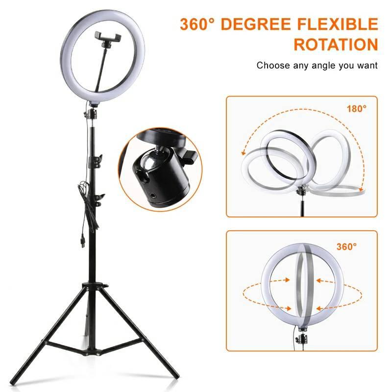 LED lampa sa prstenom prečnika 30 cm i postoljem koje može da se podešava.