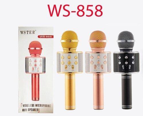 Prikazan je WS-858 mikrofon za pevanje uz muziku.