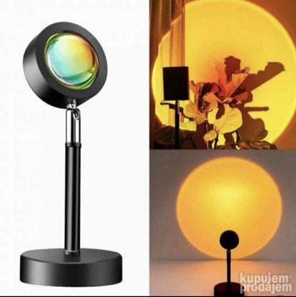 Stona LED lampa sa kružnom projekcijom u nijansi zalaska sunca.