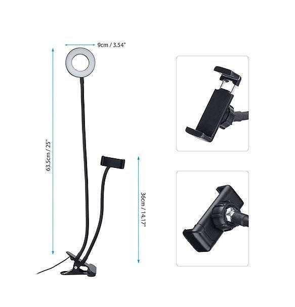 Telefon se postavlja u držač pričvršćen štipaljkom uz radnu površinu.