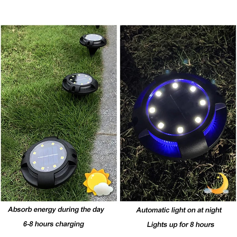 Solarna disk lampa sa osam LED dioda za baštu.