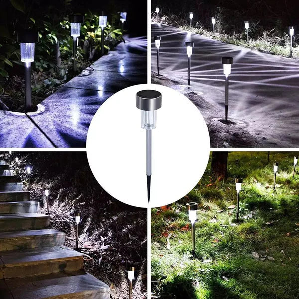 Bela solarna lampa sa šarenim RGB izgledom.