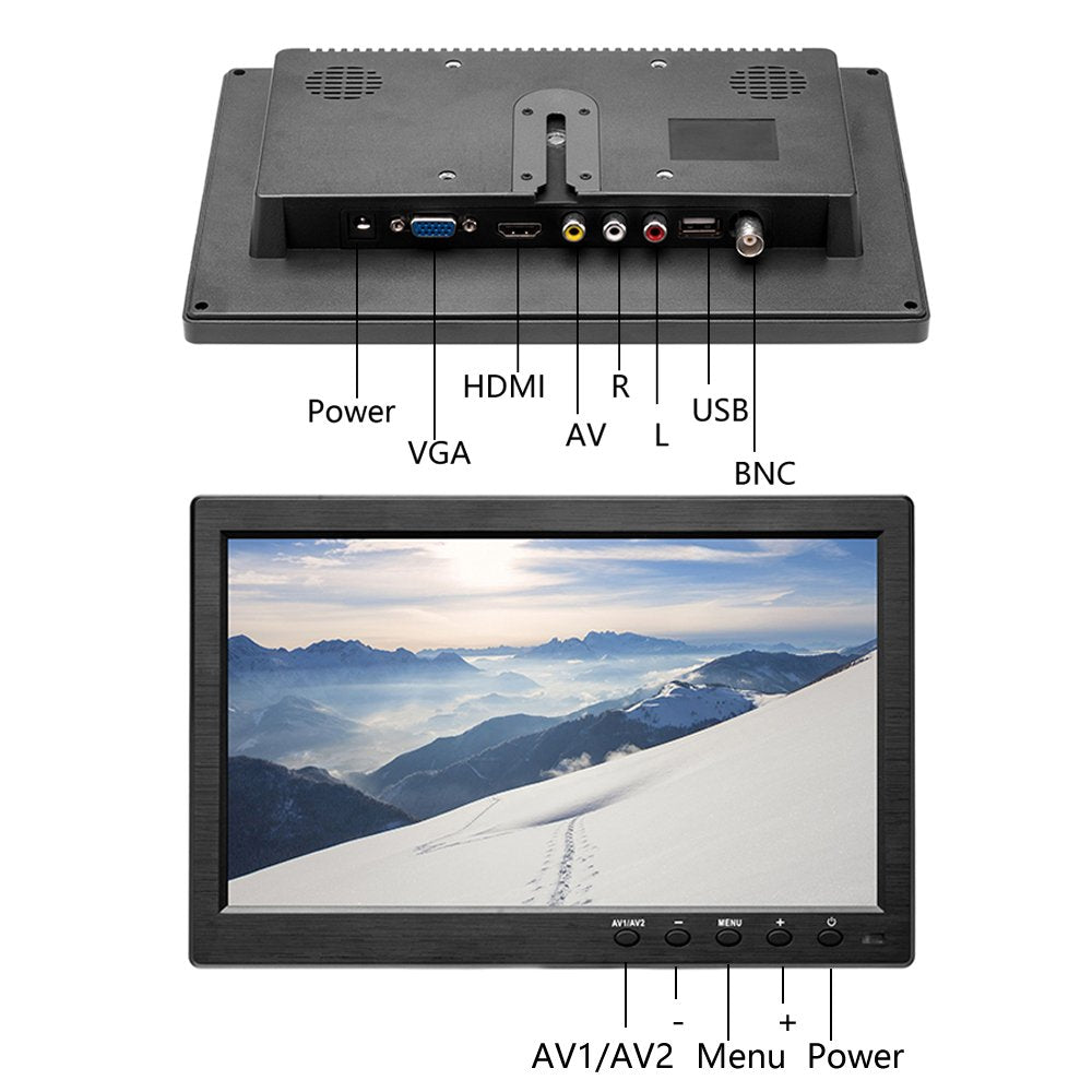 10.1” HD Monitor for Mini TV & Car Video Player & Computer Display TFT LCD Color BNC/AVI/VGA/HDMI