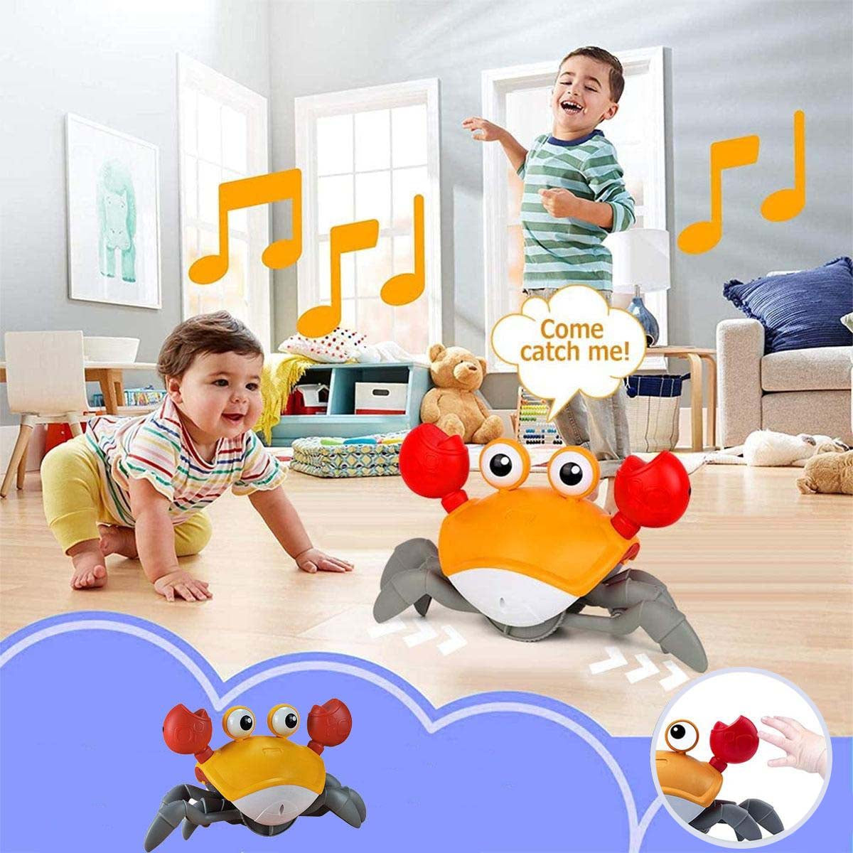 Igračka kraba predstavljena kao muzički dodatak dečjoj igri.