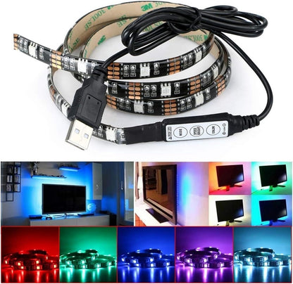 RGB osvetljenje za televizor prikazano kao LED traka sa USB napajanjem.