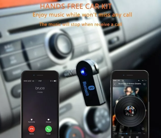 Crni adapter za Bluetooth povezivanje preko AUX audio ulaza.