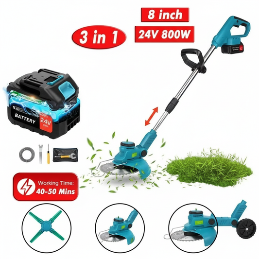 Aku trimer u upotrebi kosenje trave