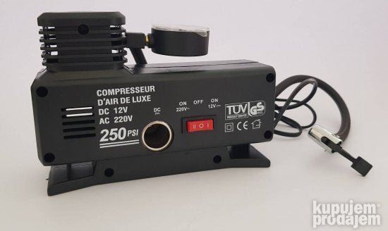 Kompresor za gume predviđen za napajanje od 12 V ili 220 V.