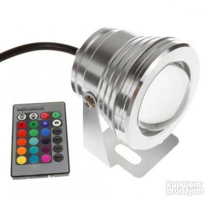 Prikazan je RGB reflektor PRODAVANI snage 10 W sa deklarisanom zaštitom IP67.