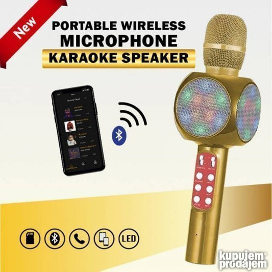 Crni karaoke mikrofon WS-1816 sa svetlosnim efektima.