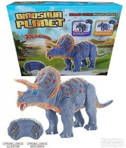 Triceratops dinosaurus igračka sa svetlećim očima i pokretnom glavom.