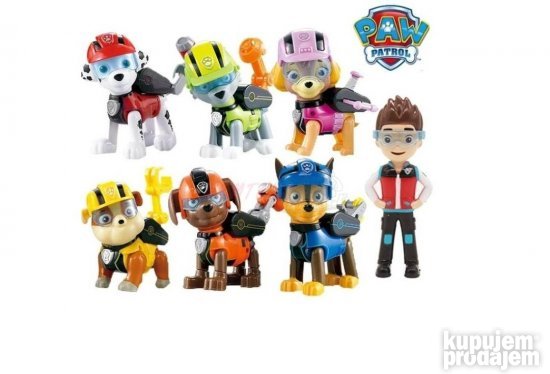 Na slici je set figura Paw Patrola sa Rajderom i članovima patrolne ekipe.