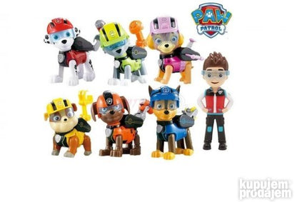 Na slici je set figura Paw Patrola sa Rajderom i članovima patrolne ekipe.