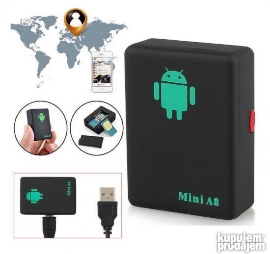 Crni Mini A8 uređaj za lociranje sa podrškom za GPS, GSM i GPRS.
