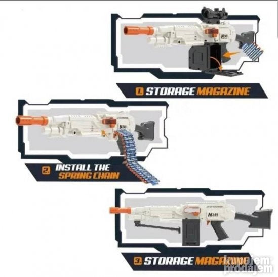 Igračka puška K-Shoot sa mogućnošću rafalnog ispaljivanja.