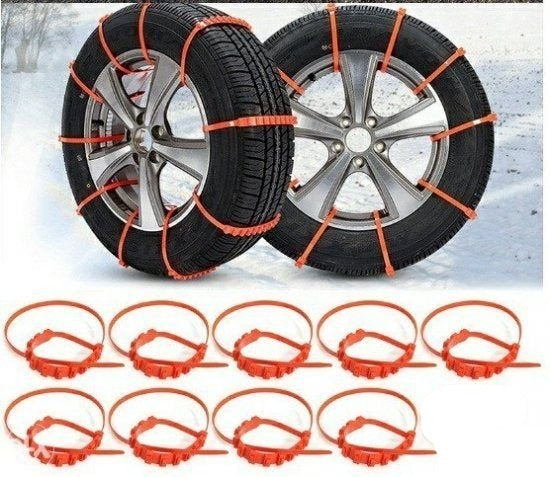 Narandžaste plastične vezice za sneg namenjene postavljanju na točkove.