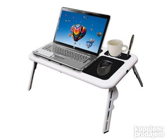 Na slici je prikazan prenosivi rasklopivi sto namenjen korišćenju laptopa.
