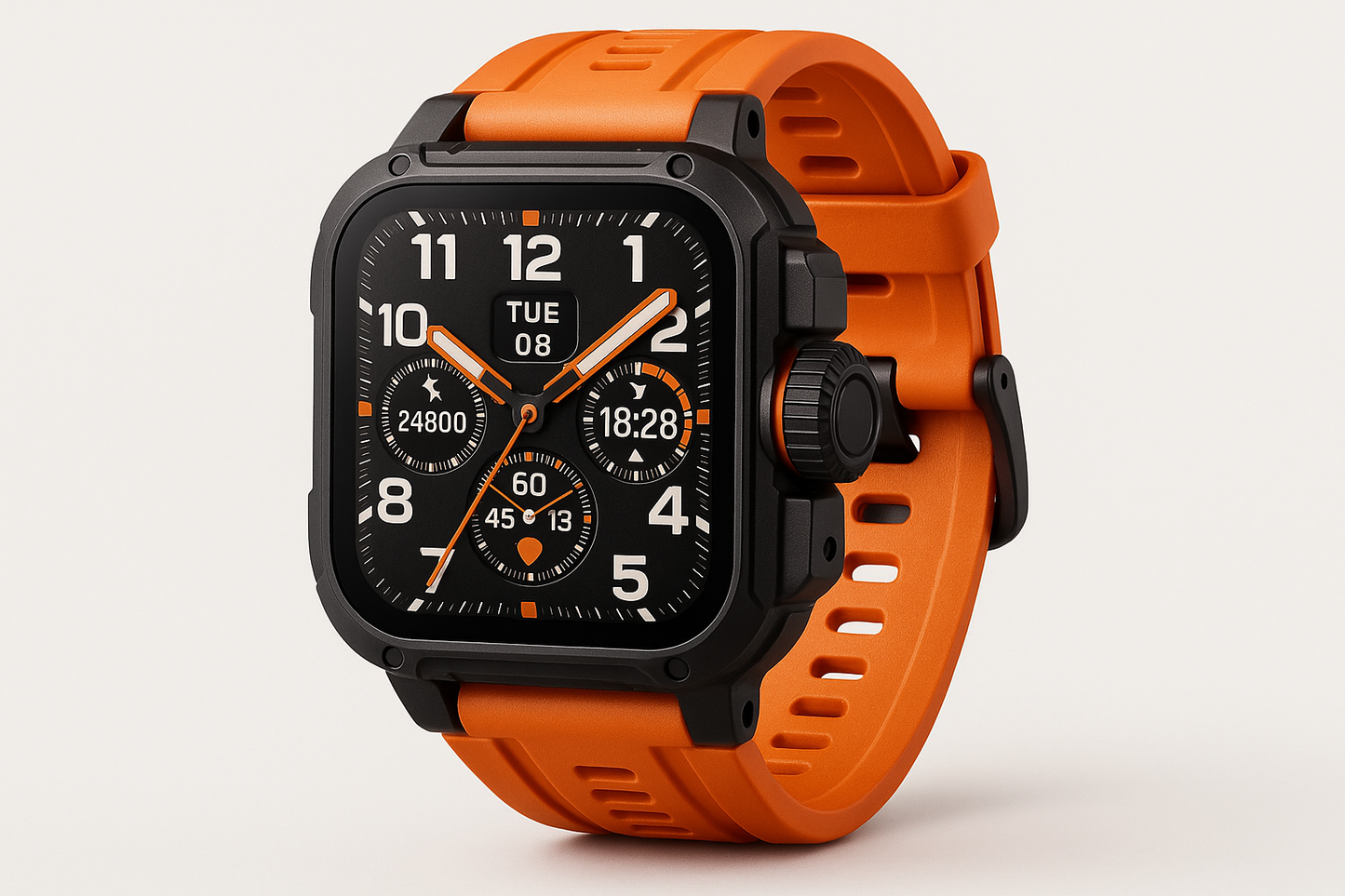 Debeli crni smartwatch - detalj kućišta i ekrana