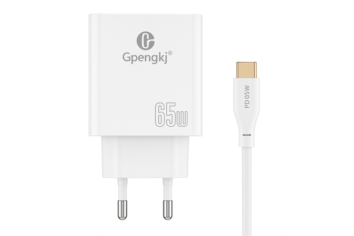 Proizvod prikazuje punjač sa GaN tehnologijom i USB-C kablom.