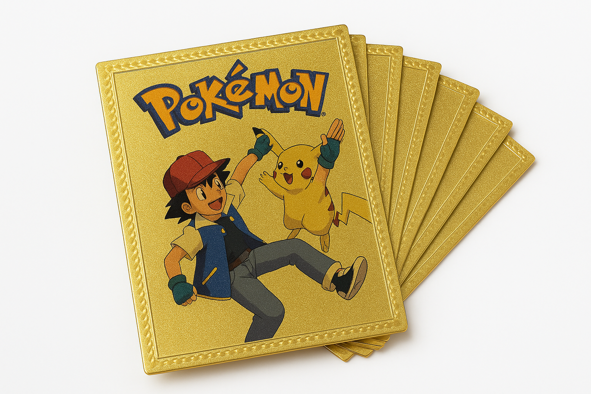 Paralelna Pokémon karta sa motivima Eša i Pikachua u zlatnom izdanju.