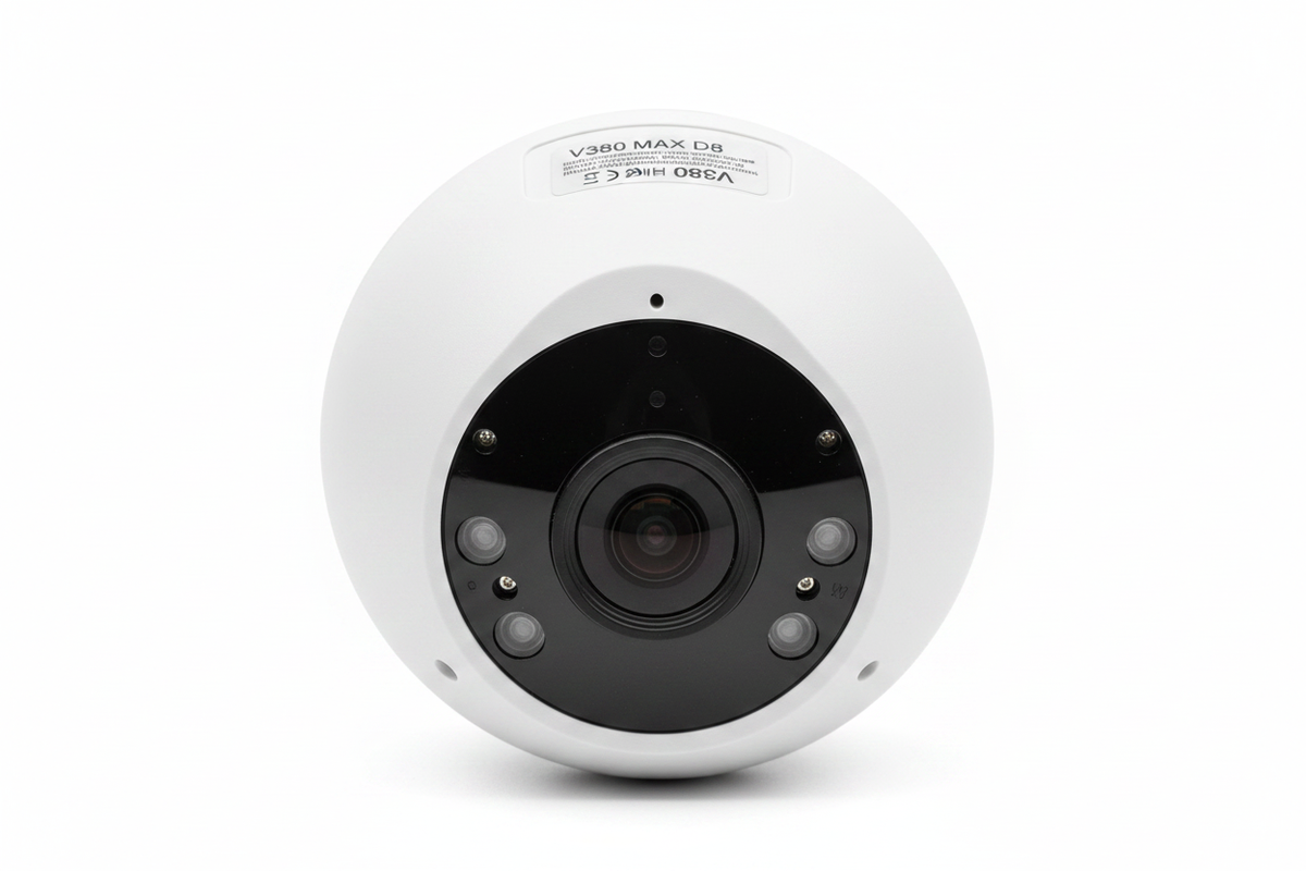 V380 MAX D8 kamera – pogled odozdo, fisheye sočivo